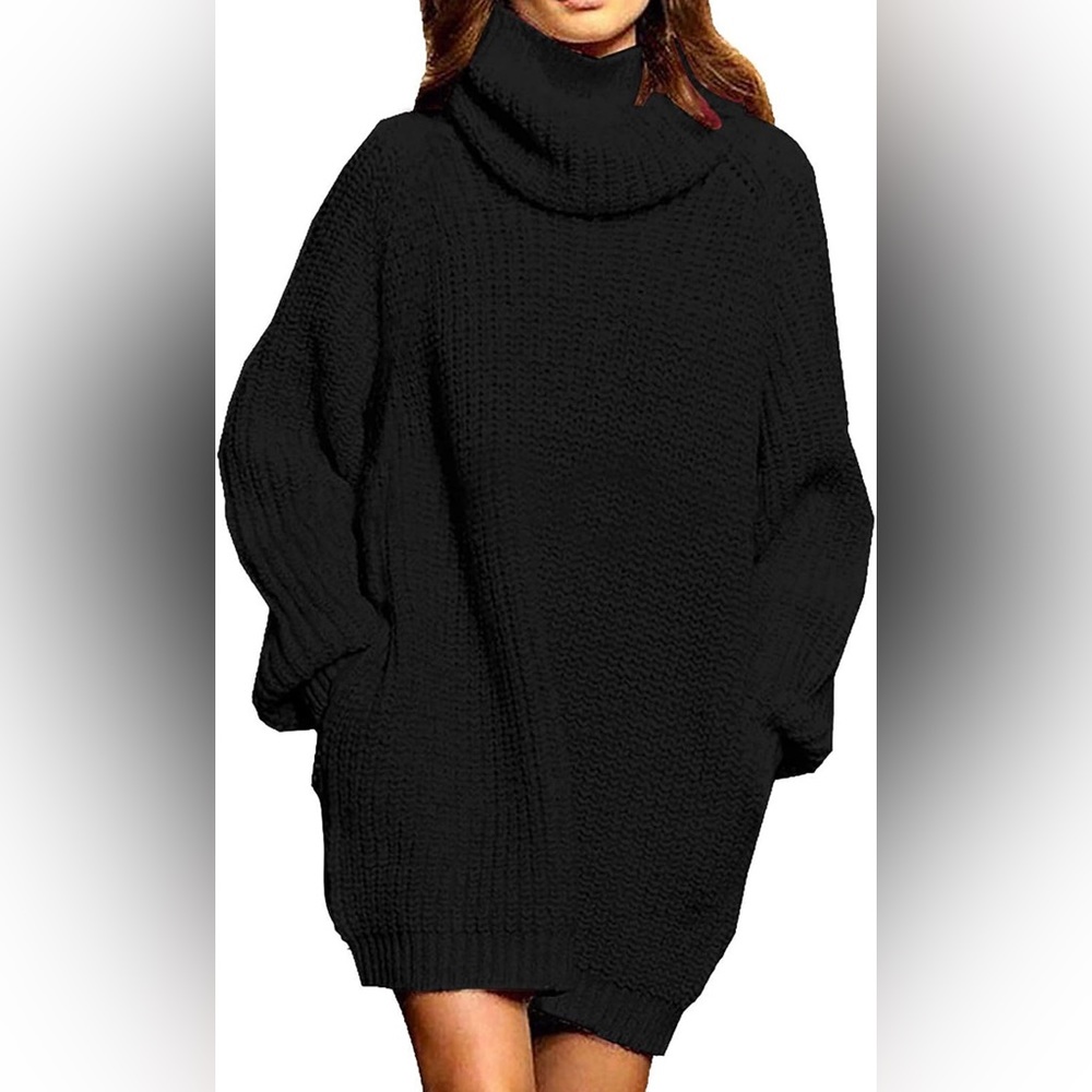 Oversized cowl neck chunky sweater dress